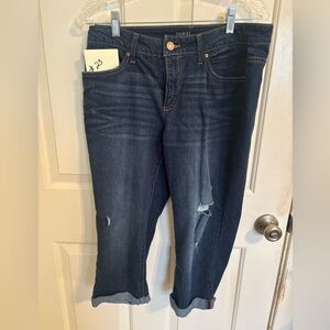Time and Tru Dark Blue Distressed Boyfriend Crop Pants